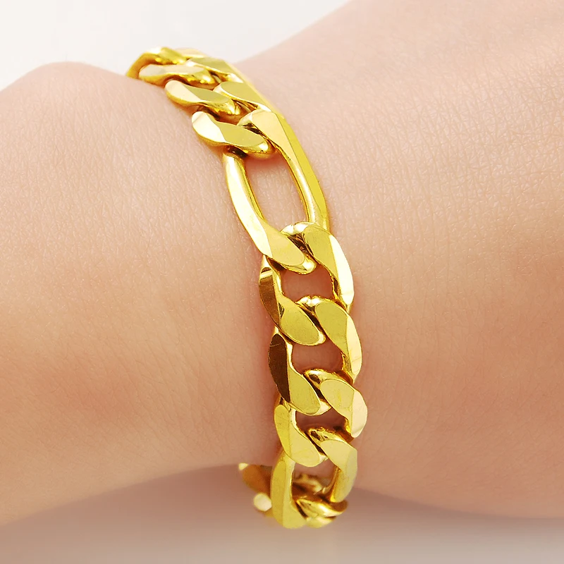 Forever Not Fade 18K Gold Filled Jewelry Bracelets for Men Women Pulseira Feminina Bizuteria Joyas Wedding Fine Bracelets 10MM