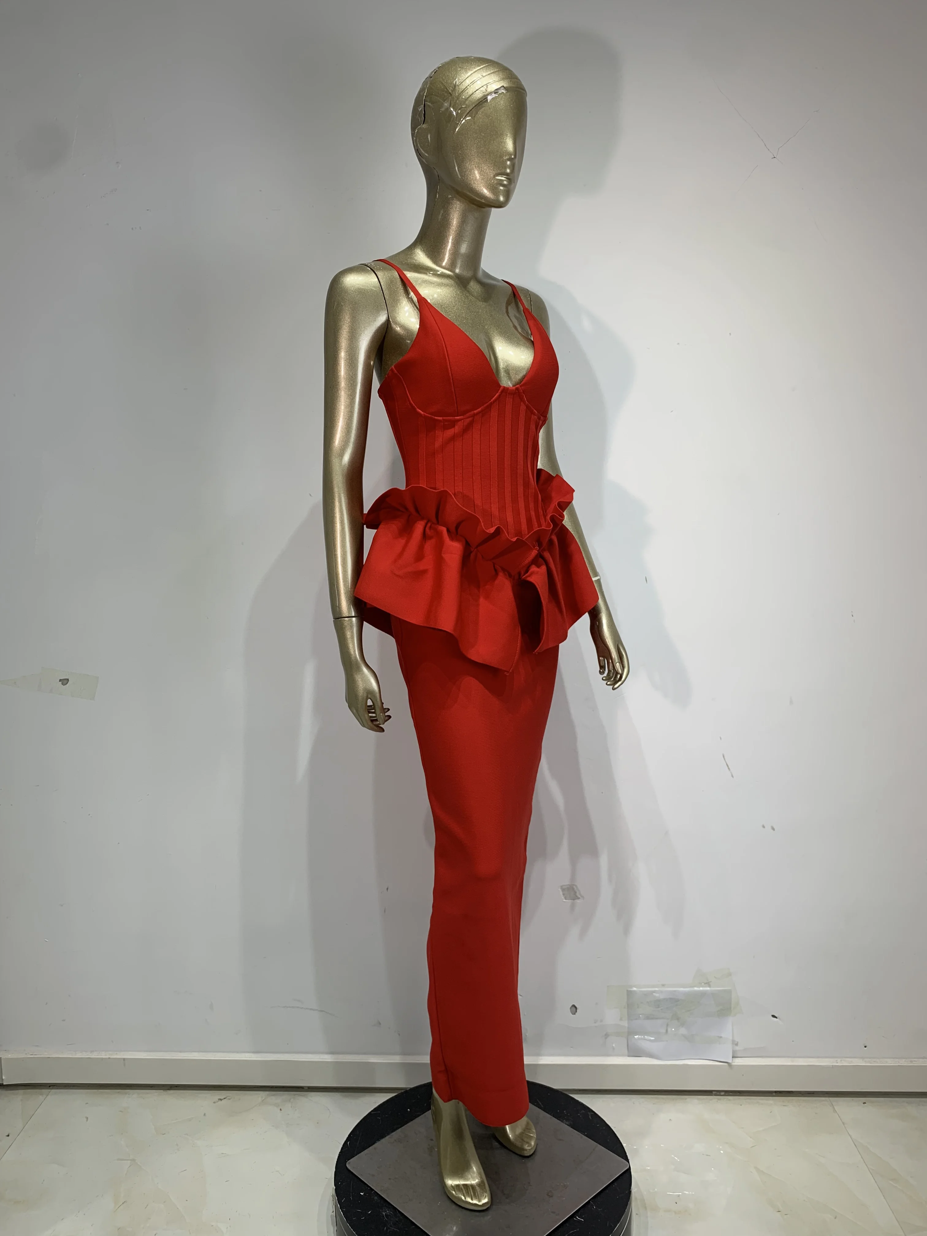 Women Sexy Backless V Neck Ruffles Bandage Sleeveless Bodycon Dresses Elegant Evening Party Nigtclub Birthday Cocktail Dress