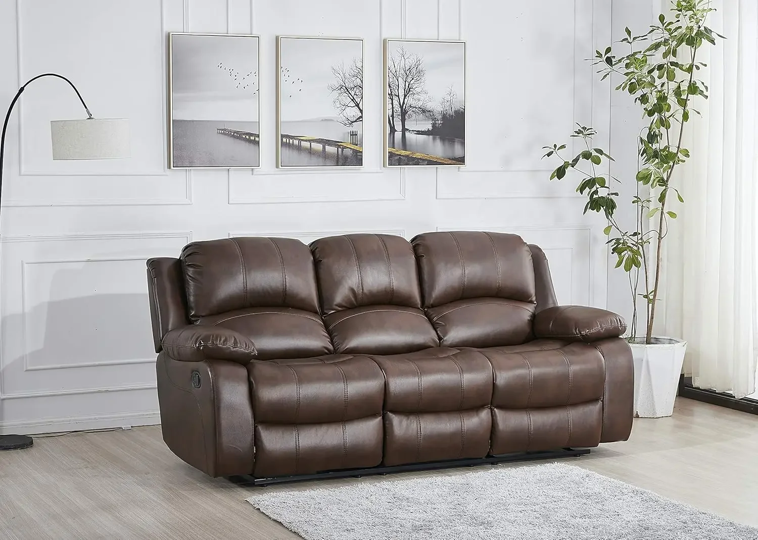 Betsy Furniture Bonded Leather Reclining Sofa in Multiple Colors, 8018 (Brown, Sofa)