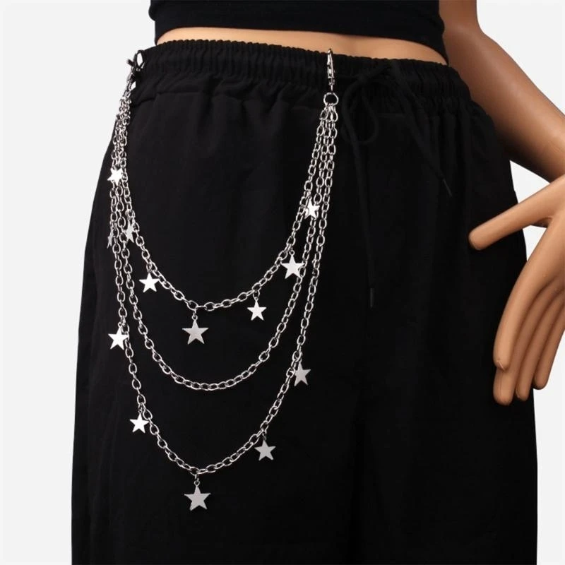 50LE Multilayer Waist Chain Metal Waist Charm Pendant Casual Wear Tassels Pants Chain