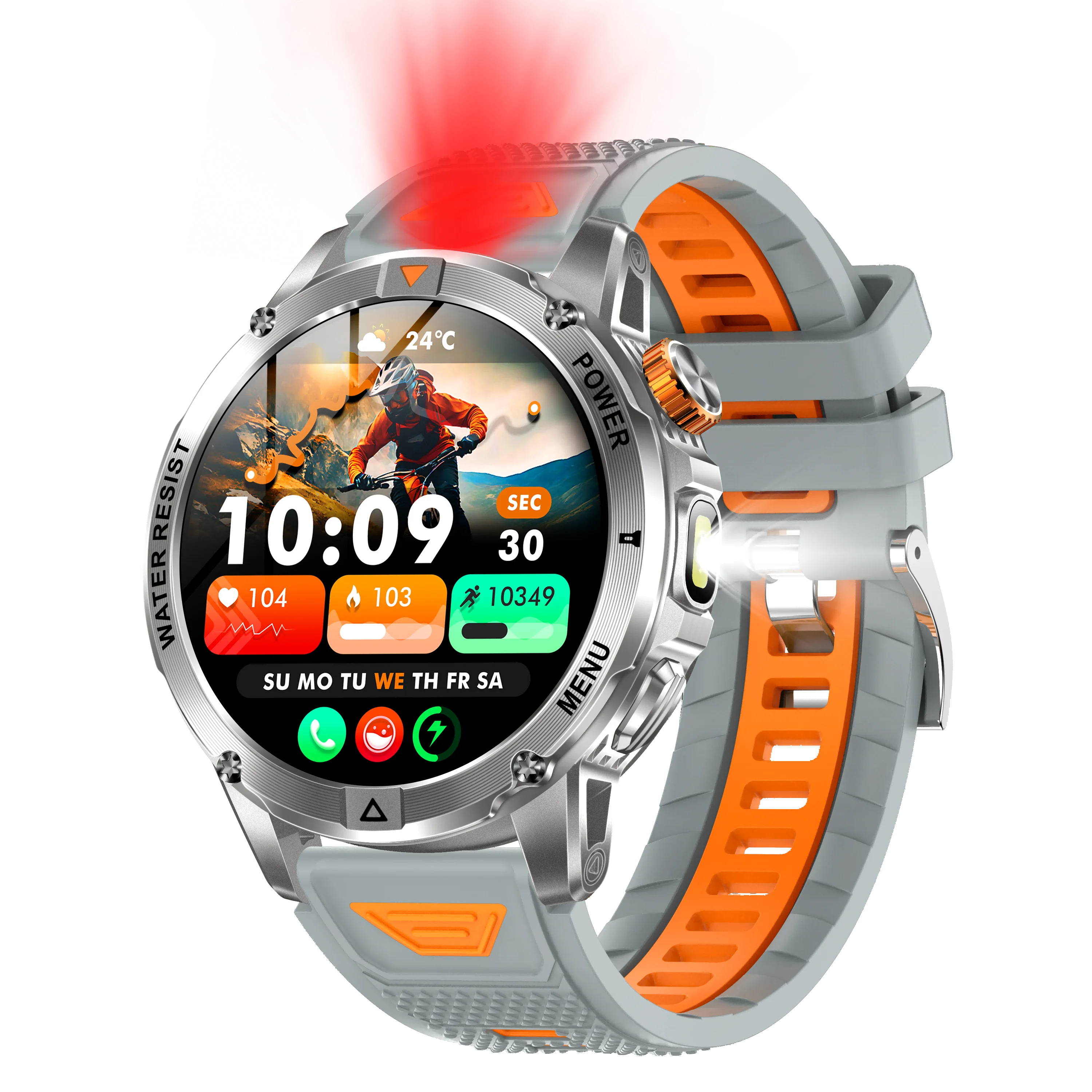 

AK93 High Definition BT Calling SmartWatch Red Flashing light SOS Alarm IP68 Waterproof 100+ Multiple Sports Modes Health Watch