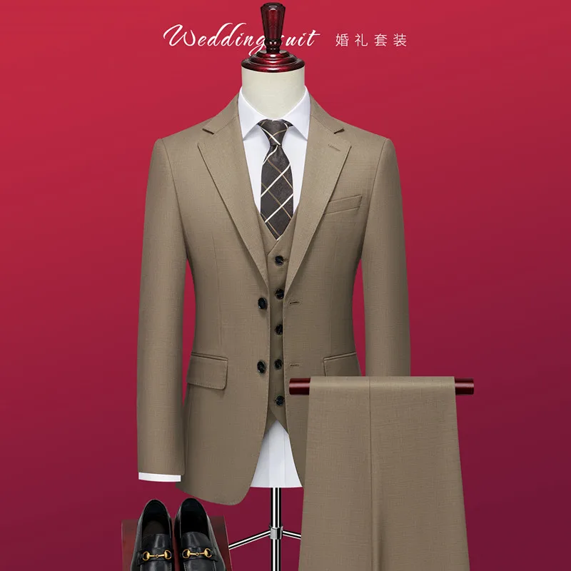 High-quality Boutique Fashion Career (suit + Vest + Trousers) Business Suit Casual Three Colors Optional Wedding Three-piece Set