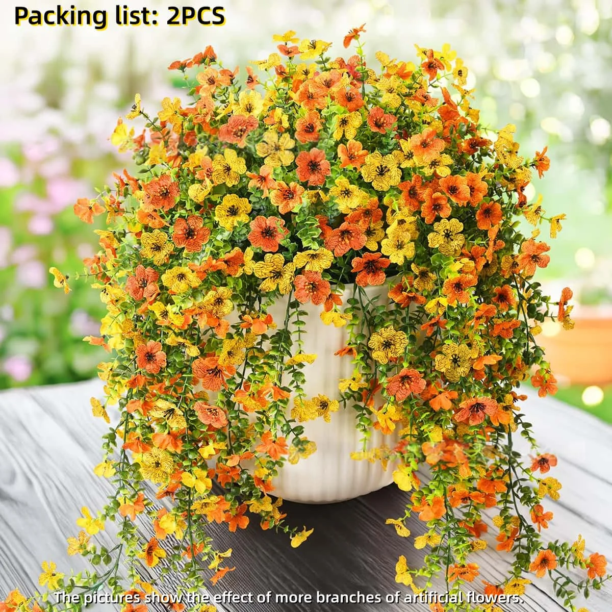 2 stuks UV-bestendig gemengde kleur hangende kunstbloemen planten realistische zijdeachtige lente zomer buiten decor voor thuis patio tuin