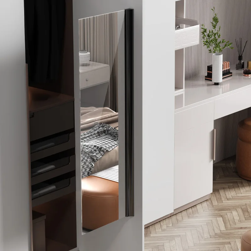 

Aluminum alloy dressing mirror casement door fitting mirror modern simple fitting mirror rotating wardrobe mirror, full body