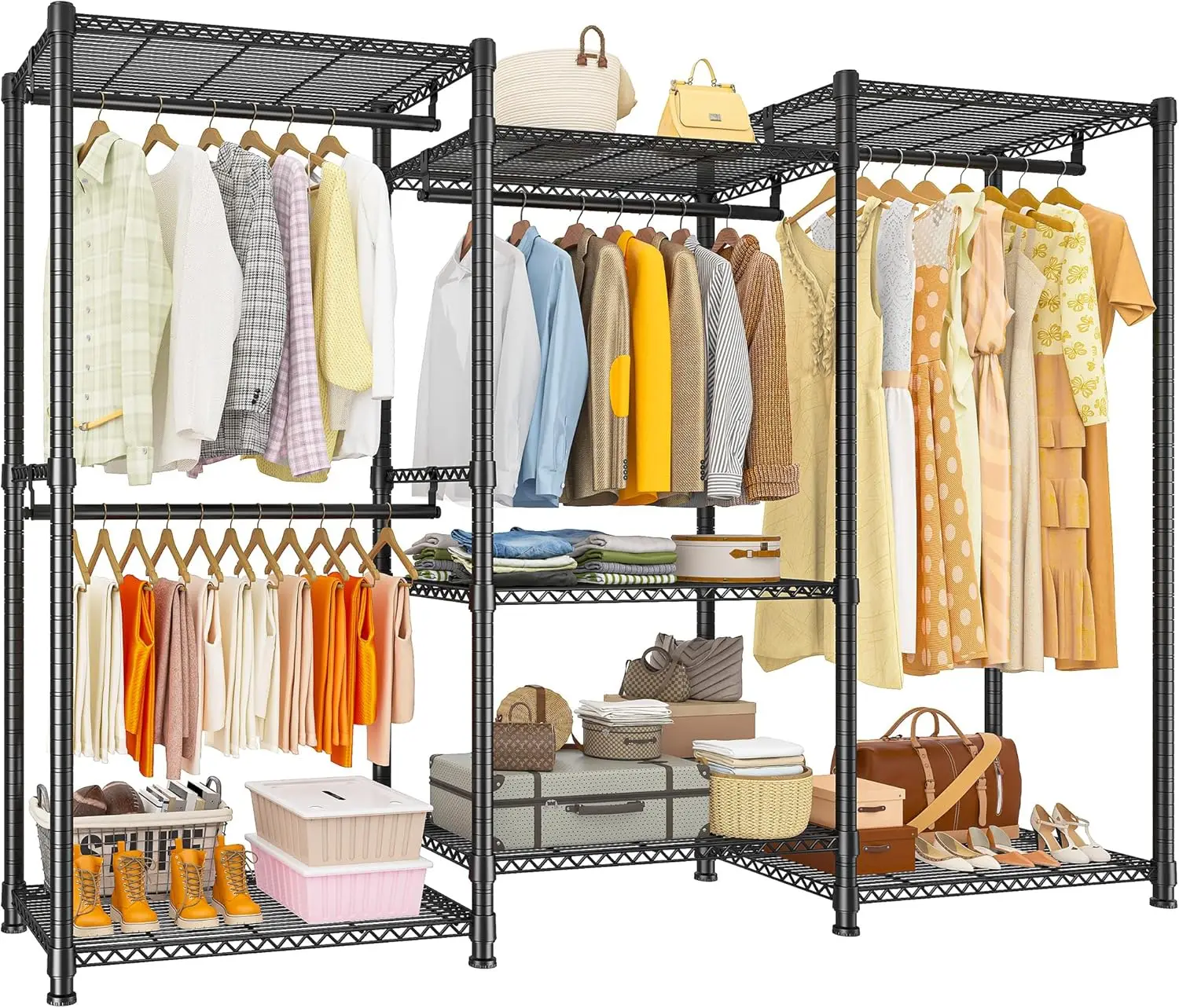 

Clothes Rack Load 900Lbs, Heavy Duty Clothing Rack for Hanging Clothes Freestanding Portable Closet 77" H x 69'' W x 16'' D,B