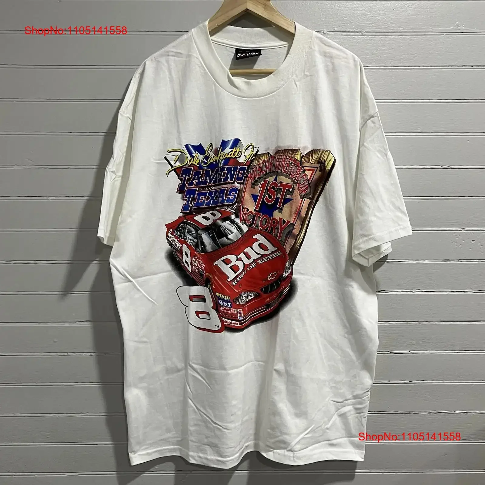 تي شيرت Vintage Dale Earnhardt Jr 1st Winston Cup Victory Texas Speedway Race مقاس XL عتيق مغسول وقابل للتنفس وممتد #1