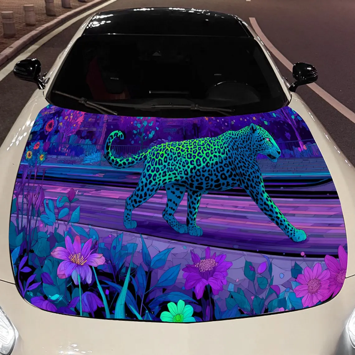 

Cyberpunk Leopard print,car hood stickers,PVC waterproof Self adhesive car hood sticker,car hood decoration protection stickers,