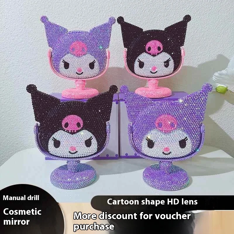 

Kuromi Makeup Mirror Light Pink Desktop Mirror Diy Diamond Sticking Handmade Diamond Sticking Mirror Girl's Birthday Present