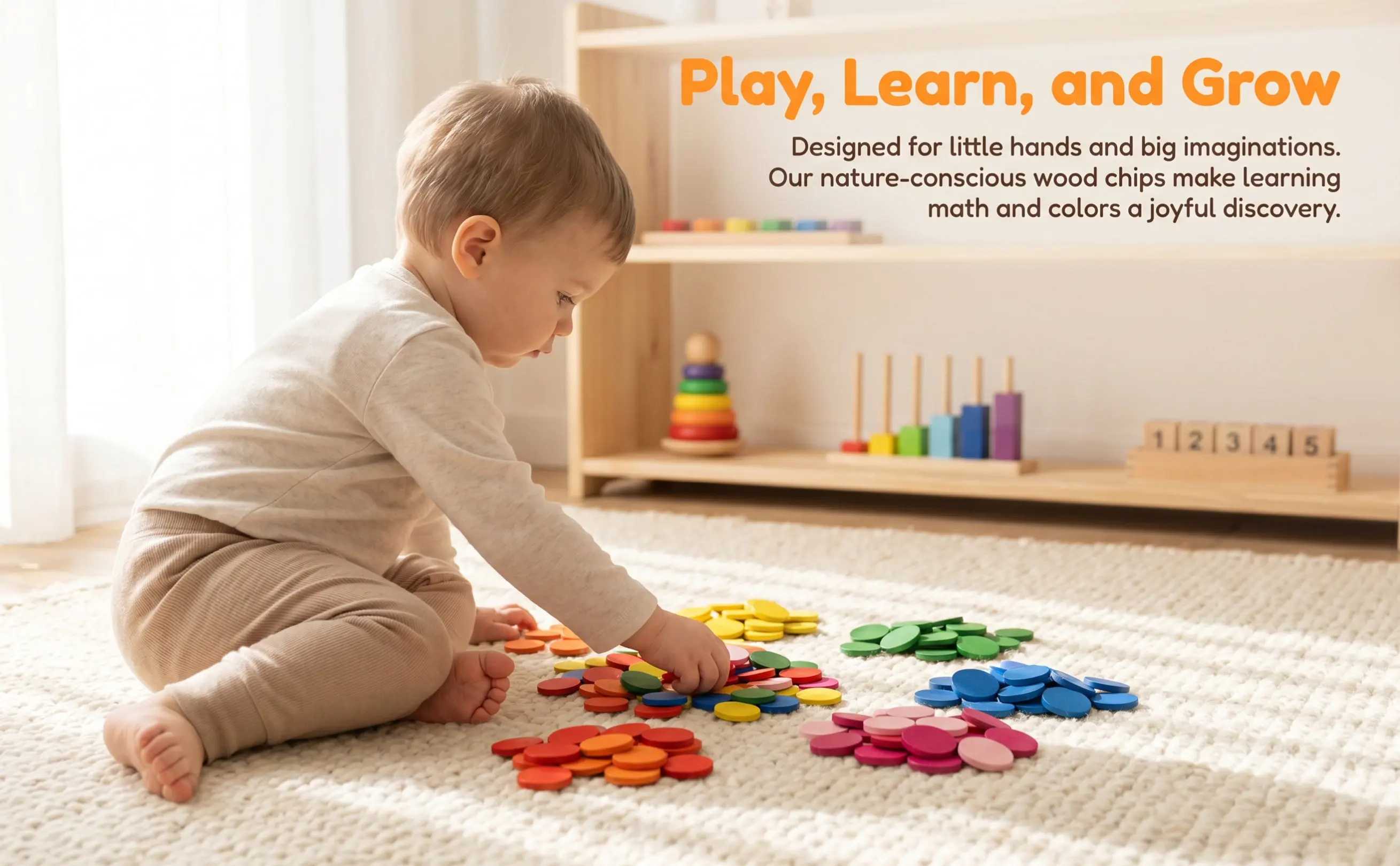 50Pcs Colorful Wooden Round Discs Educational Math Learning Tools for Kids Teachers Montessori Counting Sorting Parts Whole