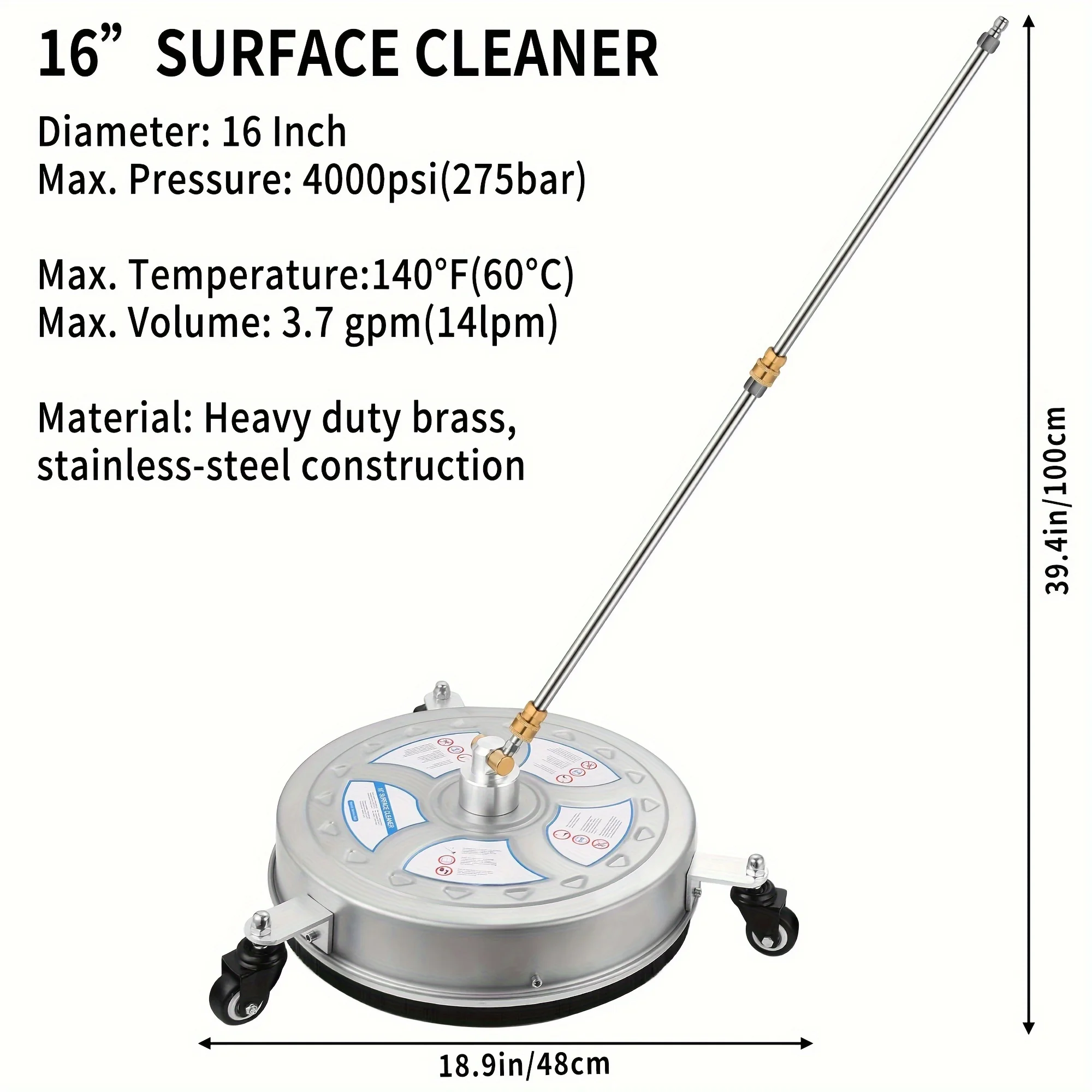 16 inch Pressure Washer Surface Cleaner - 4000 PSI Power Washer Surface Cleaner Attachment 1/4
