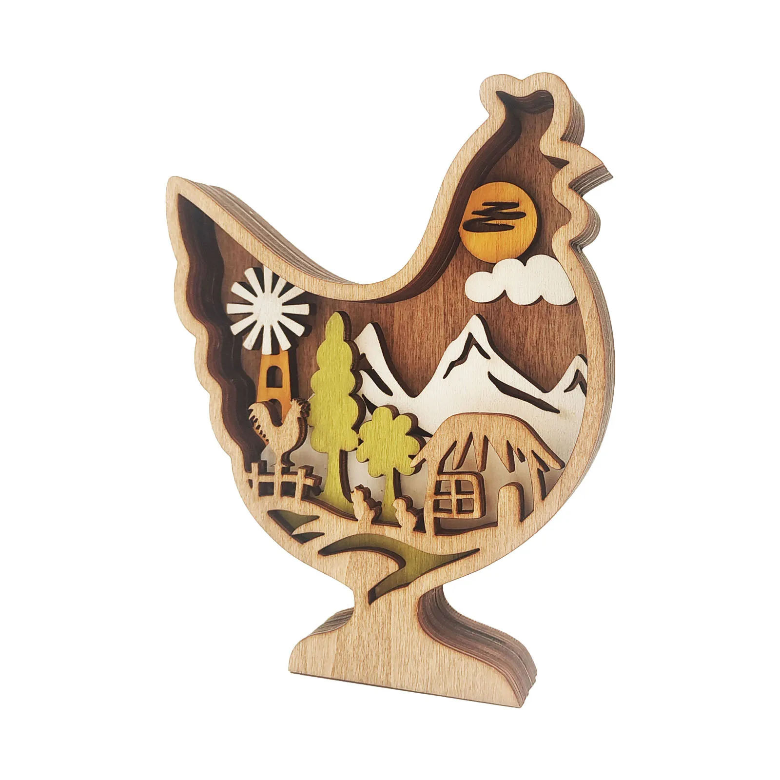 Nordic minimalist style wooden bird ornament Multi-layered 3D Easter crafts Pastoral style home desktop decorations