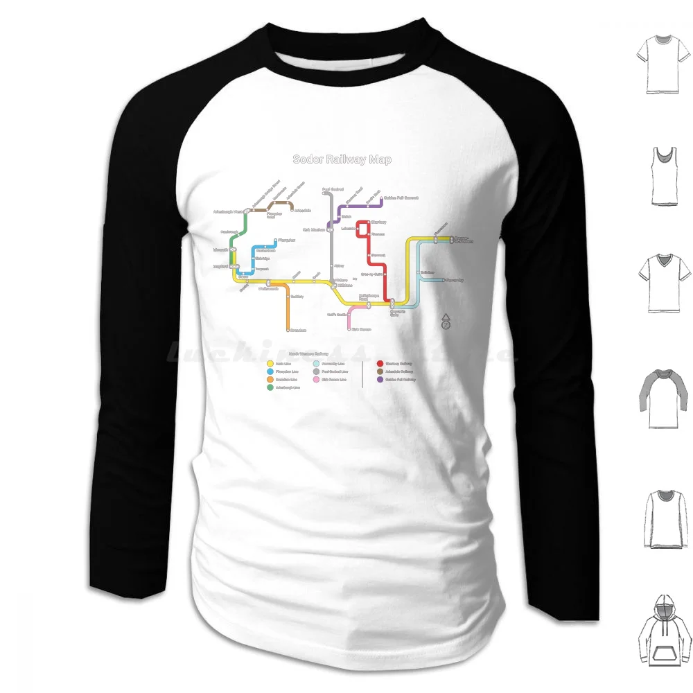 Sodor Railway Map-Ttc Style , Dark Hoodies Long Sleeve Thomas The Tank Engine Thomas Train Kids Tank Engine