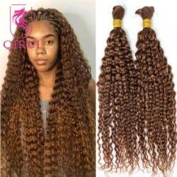 Bulk Hair For Braiding Human Hair Color #30 Deep Curly Braids Hair Double Drawn Bulk Human Hair Extensions 1/2/3Bundles No Weft