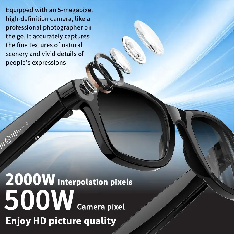 New AI 5MP Camera Smart Glasses 290mAh Waterproof Voice Call Music Bluetooth Smart Sunglasses Video Record Translation Glasees