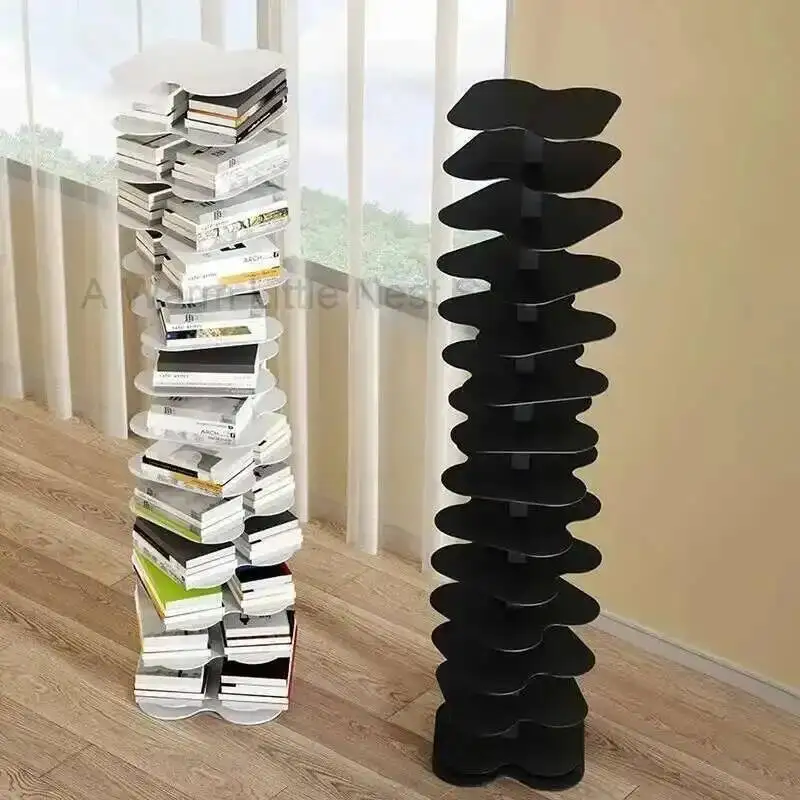 

Storage Bookcases Racks Spiral Book Multi-layer Shelf Floor Rotating Iron Corner Bookshelf Home Living Room Furniture W