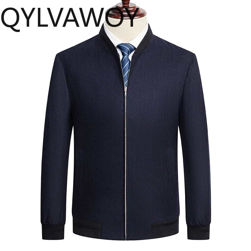 QYLVAWOY 70% الصوف الرجال الفاخرة الصوف تنوعا البريدي قصيرة الأكمام الحكومة ملابس خارجية البيسبول طوق رقيقة سترة LJ2118