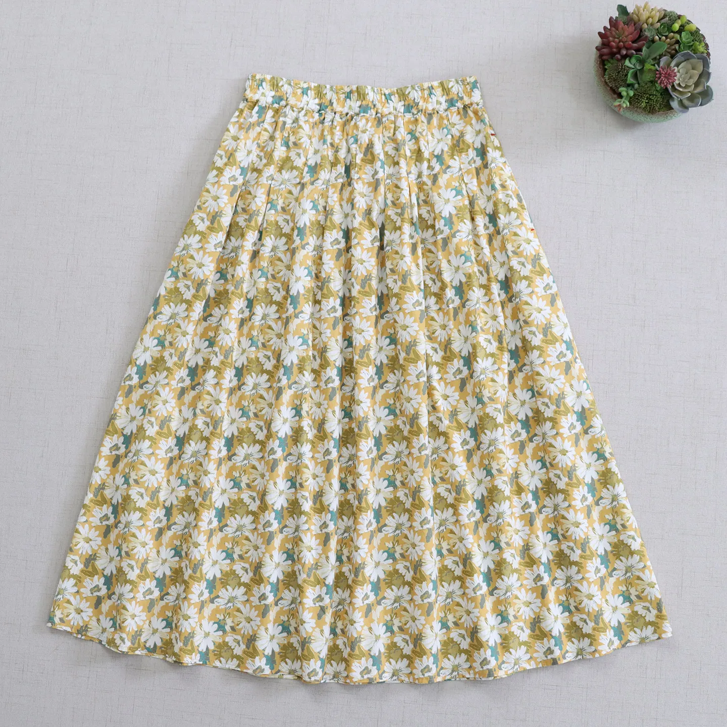 Japanese Vintage Mori Girl Flower Printed Cotton Skirts Women Spring Summer High Elastic Waist Casual Loose A-Line Midi Skirts