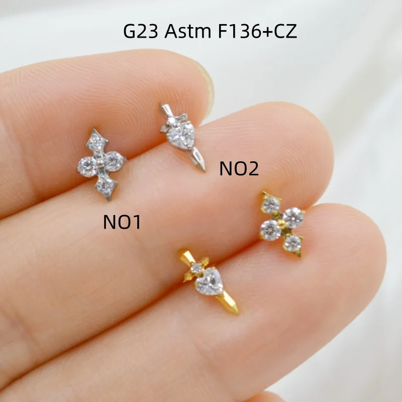 10pcs Body Jewelry G23 Titanium Piercing CZ Lip Labret Bar Ear Helix Tragus Rook Barbells Stud Piercing Jewelry New