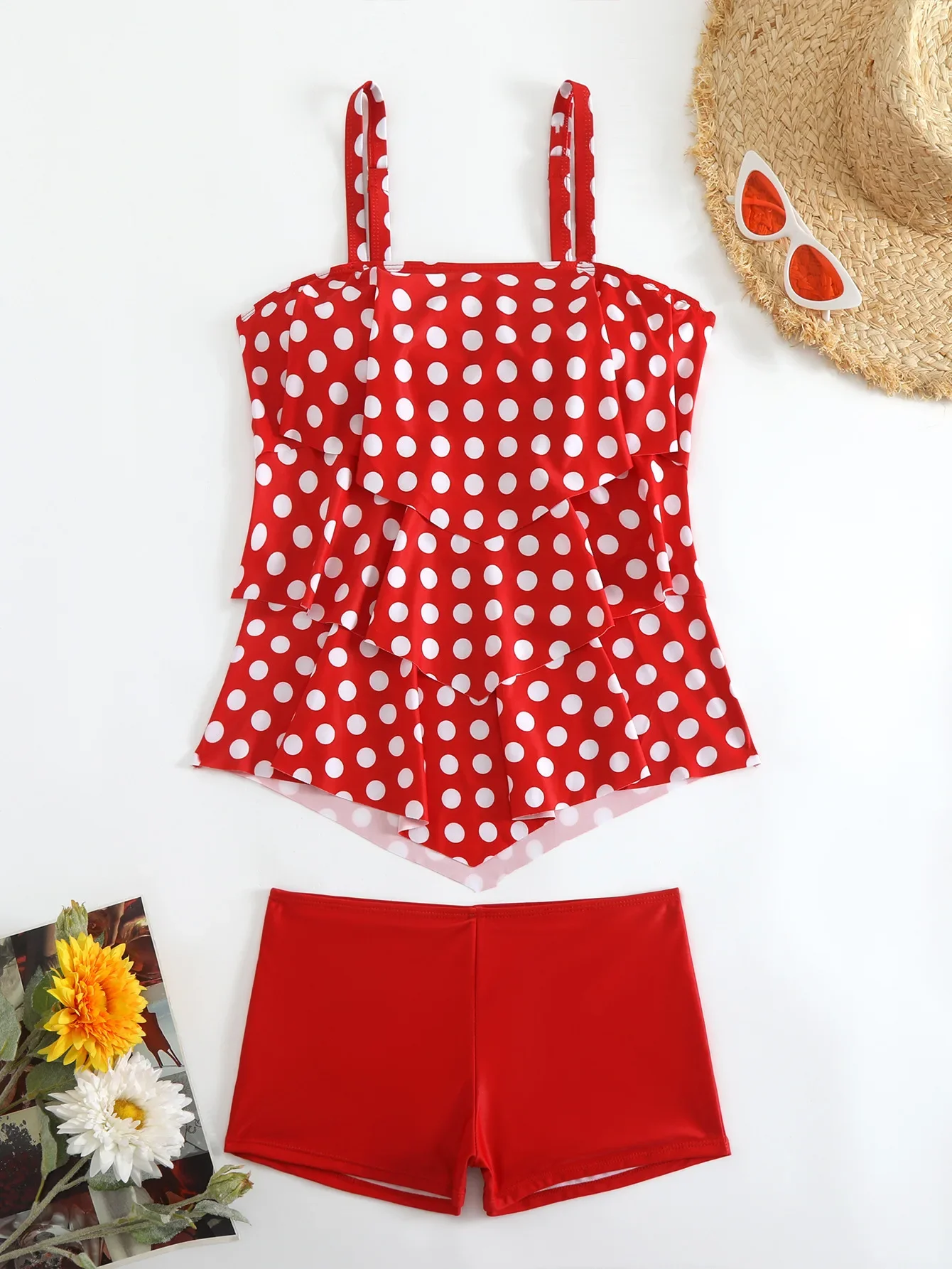 

Women's Bathing Suit Two Pieces Dot Print Tankini Set Summer Sexy Beach Wear High Waisted Shorts Swimwear Women Swimsuit XXL