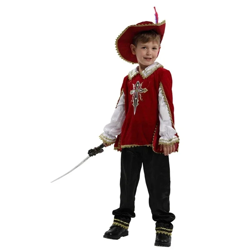 Crianças criança vermelho medieval cavaleiro mosqueteiro traje guerreiro romano grego cosplay para meninos halloween carnaval mardi gras fantasia vestido