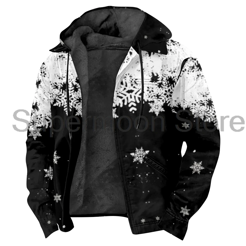 Christmas Snowflake Zipper Hoodies Unisex Long Sleeve Streetwear Coat Women Men Jacket Parkas Winter Outerwear