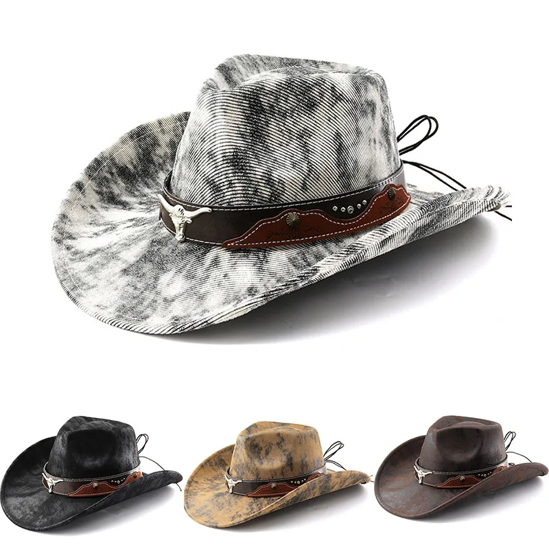 

Vintage Style Unisex Cowboy Hats Bull Head Wide Brim Western Cowgirl Trendy Travel Party Street Style Accessories Fedoras Caps