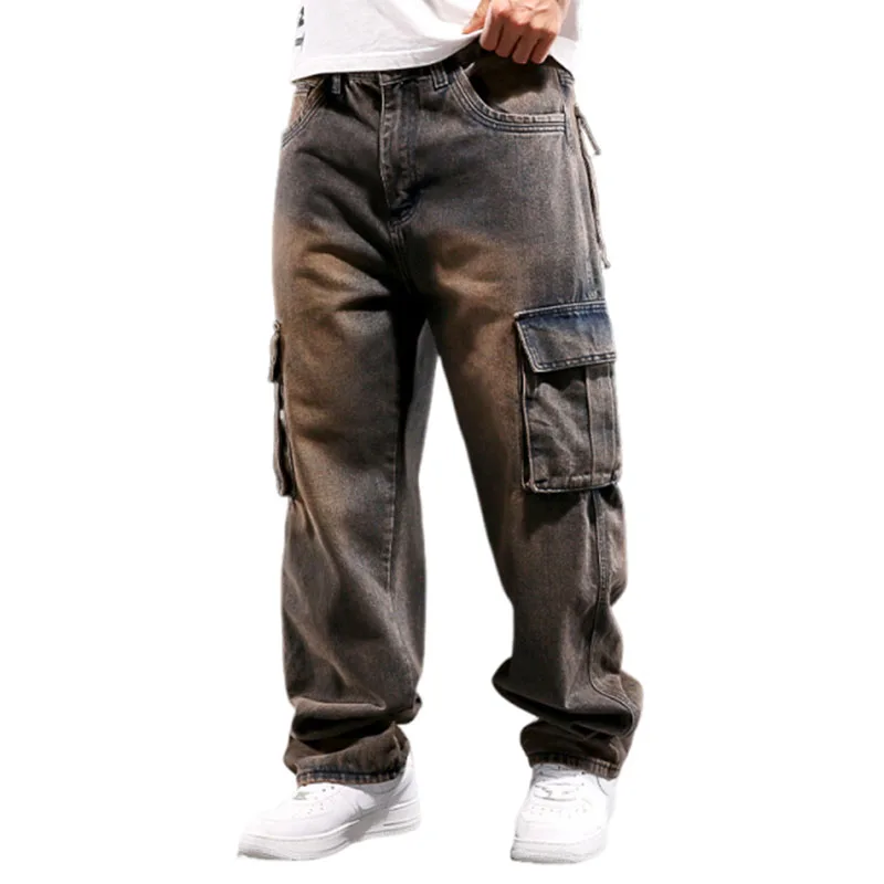 

Мужская рабочая одежда в европейском и американском стиле, джинсы-карго с несколькими карманами, джинсы-карго в стиле хип-хоп, свободные мешковатые джинсовые брюки для скейтбординга