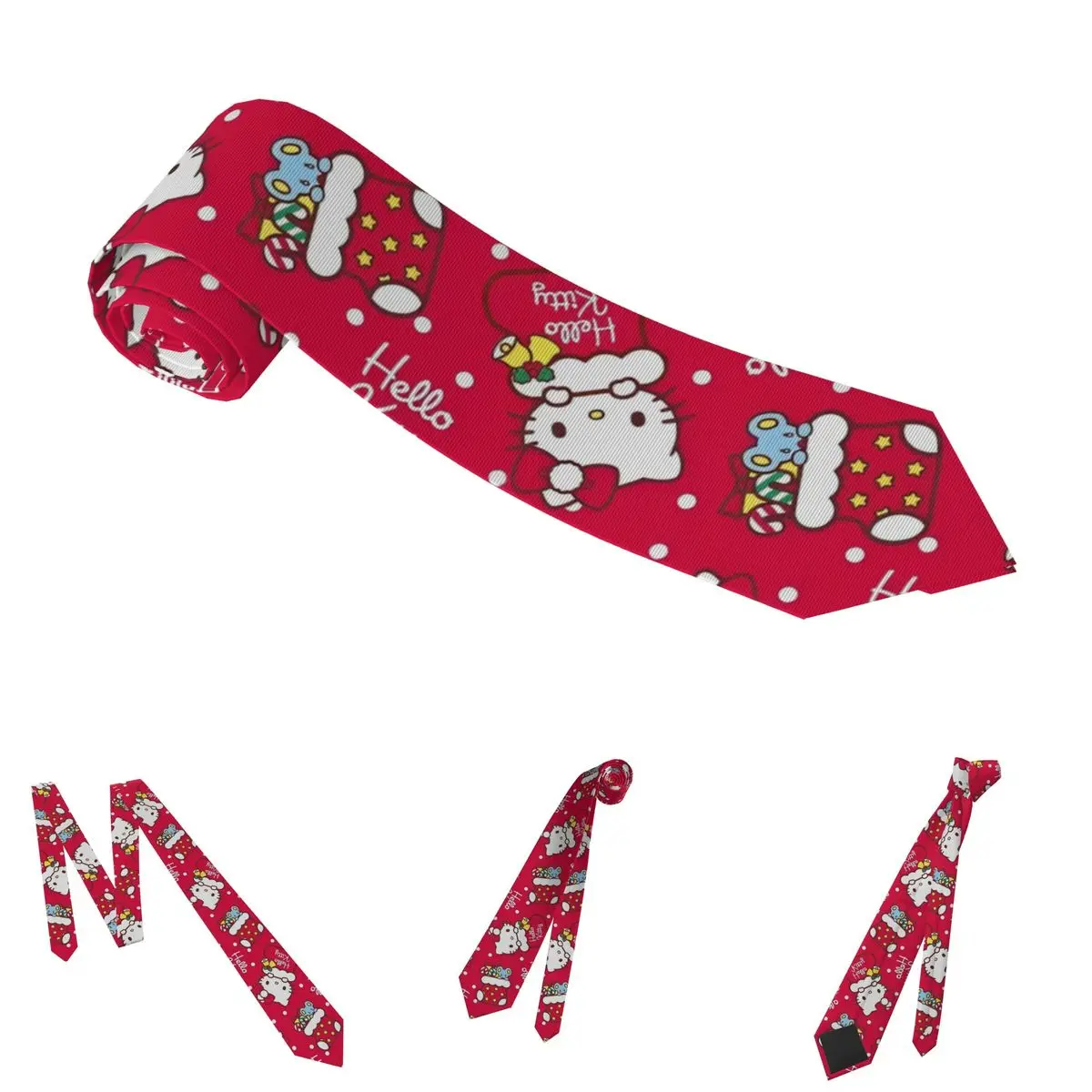 Noël Hello Kitty cravates hommes femmes mode Polyester 8 cm cravate à col étroit pour hommes costumes accessoires cravate fête