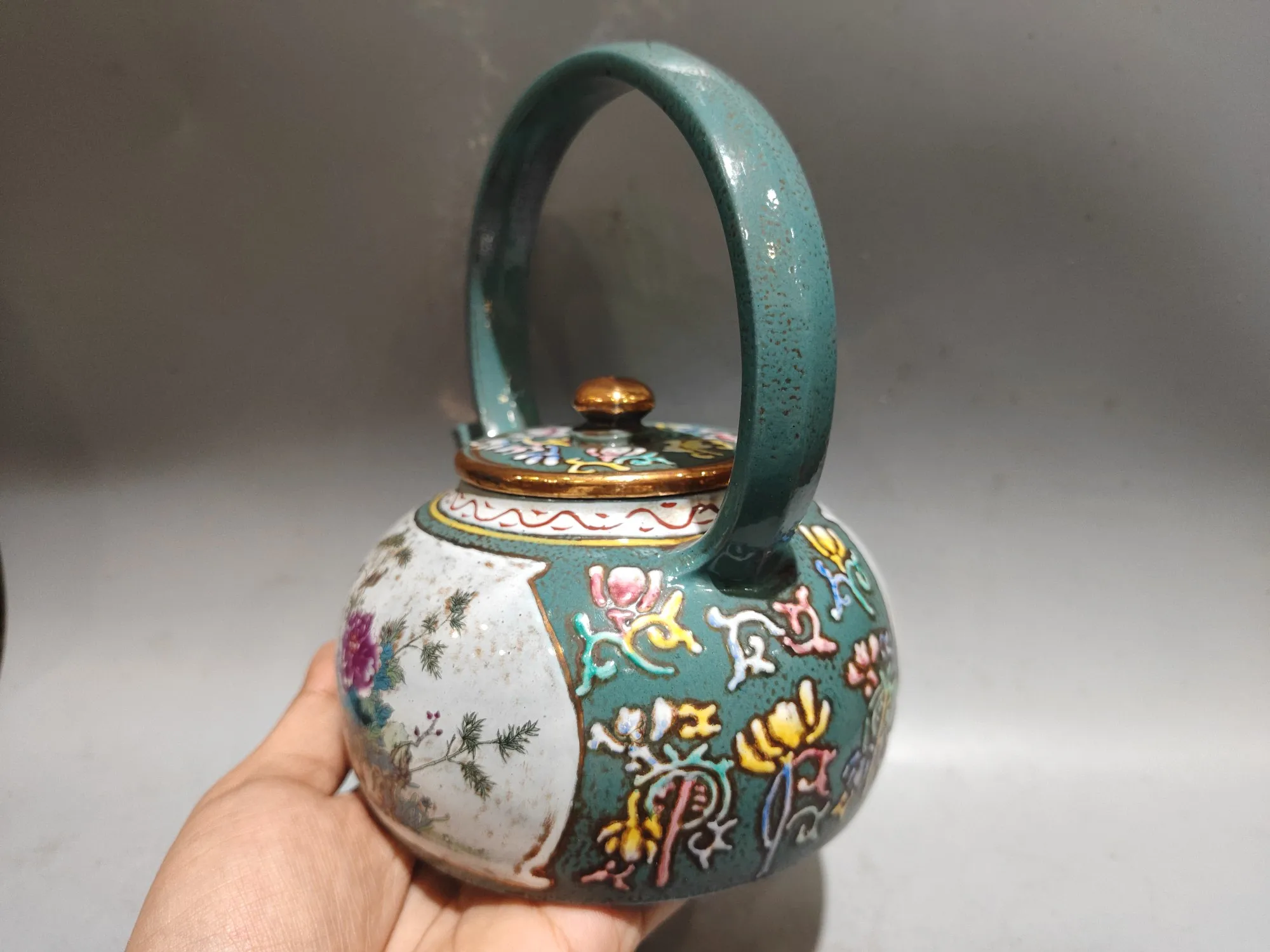 Purple Clay Teapot Raw ore red mud Painted handle pot Flower patterned teapotTeapot Flagon  Tea Ceremony Sample Tea