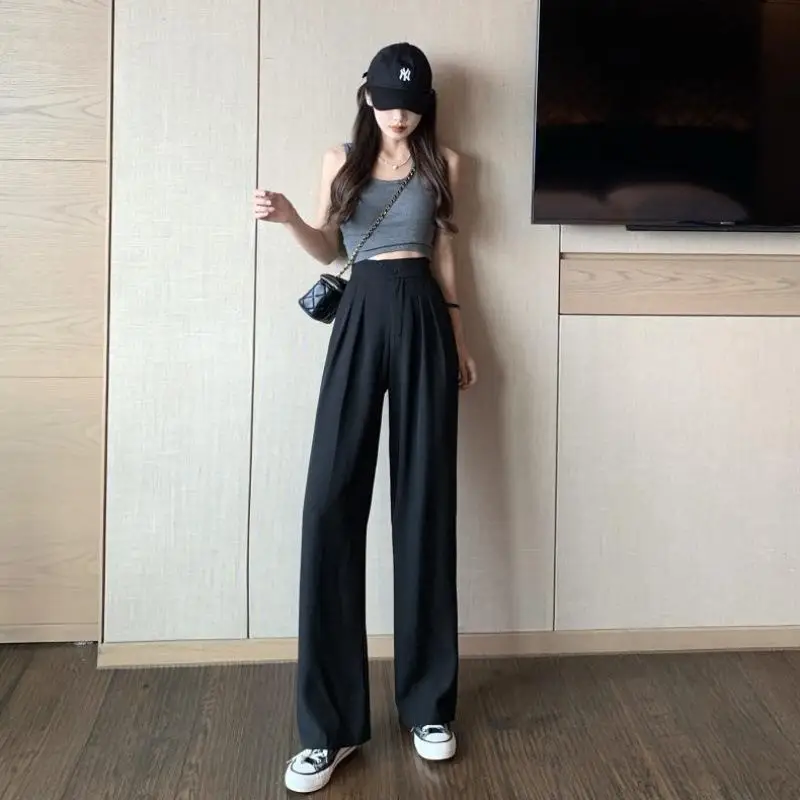 

Raspberry Colored High Waist Wide Leg Dragon Fruit Suit Pants Women's Faion Summer Thin Model Long Trousers