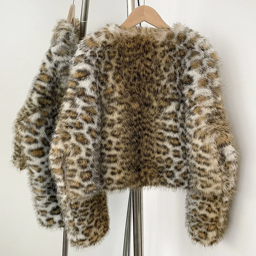 Bontjas Milieuvriendelijke Luipaard O-hals Nepbont Jas Herfst Winter Vrouwen Korte Jas Kunstmatige Dikke Warme Nep Bontjas Vrouwelijke