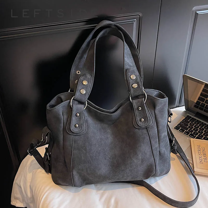 

LEFTSIDE Women's PU Leather Shoulder Bag 2025 Winter New Retro Luxury Tote Bag Luxury Brand Designer Handbags Vintage Hand Bags