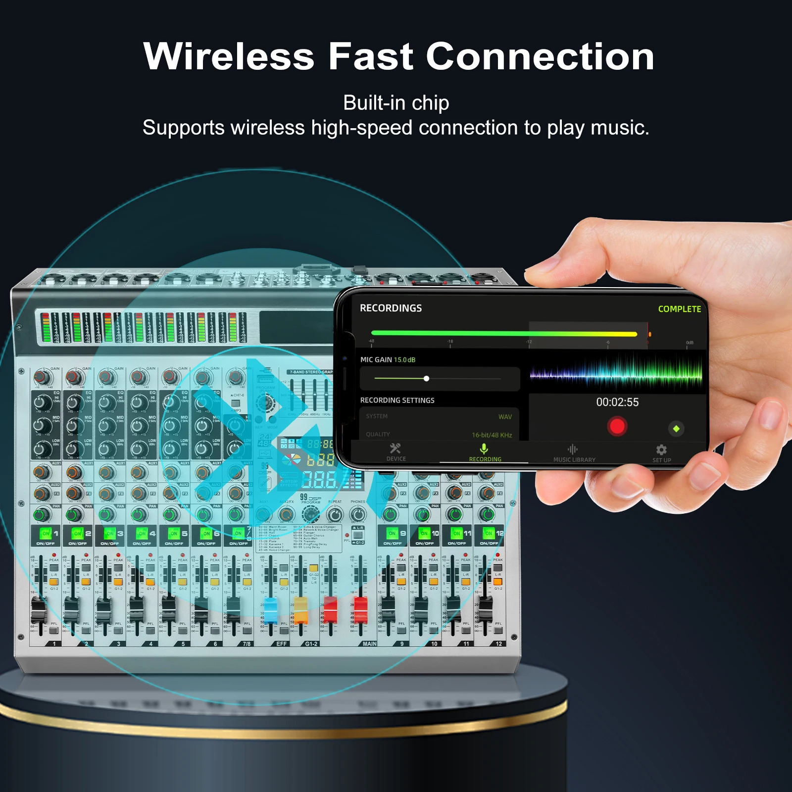 TX-12 12 Channel 99 DSP Digital Mixer Professional Powered DJ Controller Audio Mixing Console Power Sound Mixer with USB