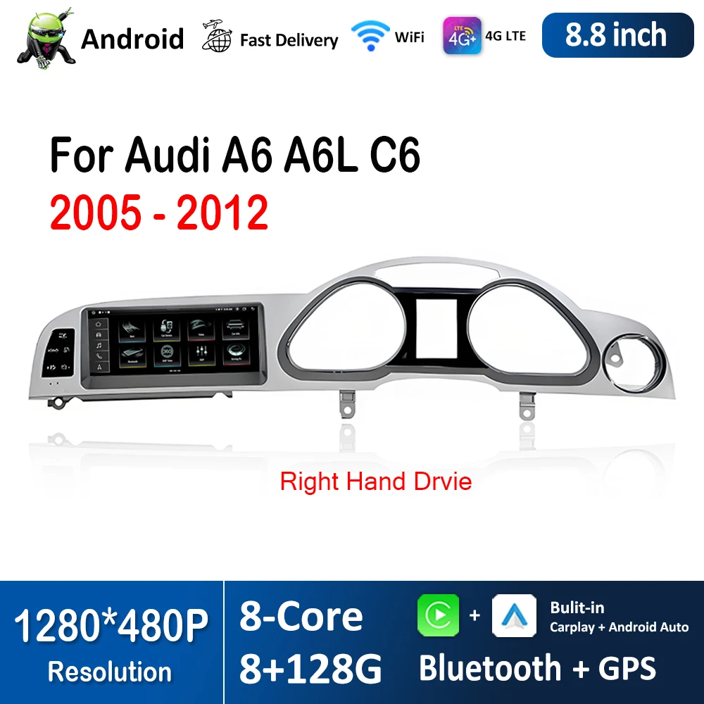 

8.8 inch for Audi A6 A6L C6 2005 - 2012 Android Car Radio Video Multimedia Player 1280*480P Right Hand Drvie Bluetooth 4G WiFi