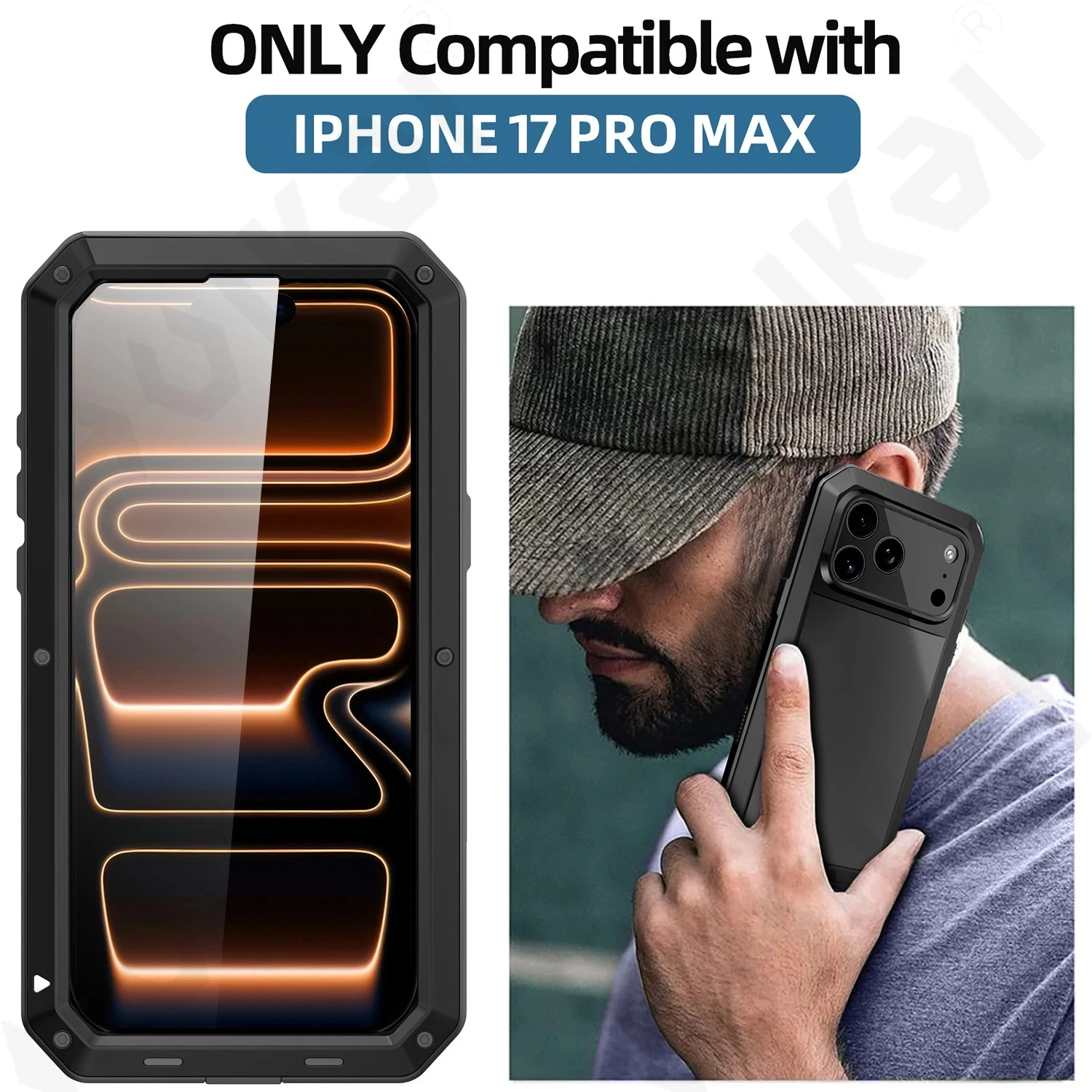 Etui na iPhone 18 17 16 15 14 13 12 11 Pro Max XS XR Plus SE Metalowe Wytrzymałe Ochronne Etui 360° Odporność na Wstrząsy — zdjęcie produktu 6