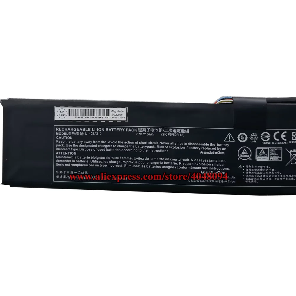 New L140BAT-2 Battery For Gigabyte RC14 U4 Thunderobot 911 MixBook Air System 76 7.7V 36Wh