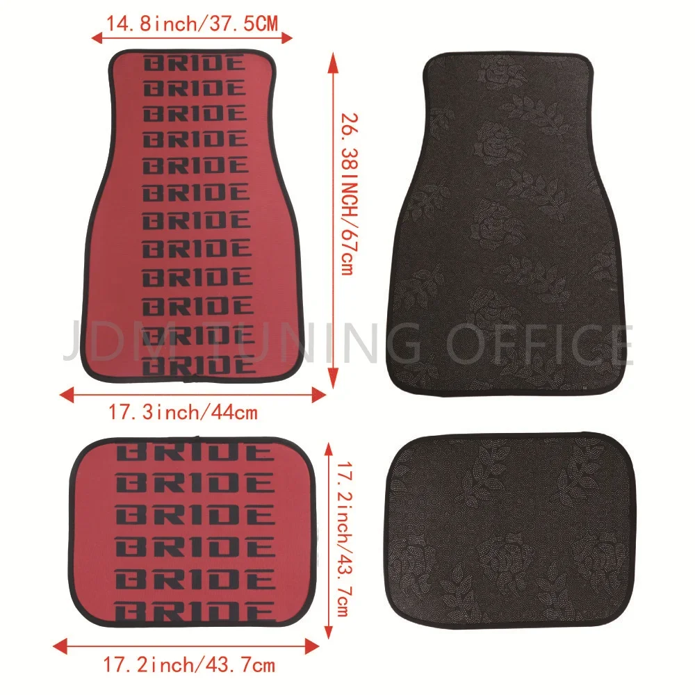 JDM Universal Racing Sport Car BRIDE Fabric Floor Mats Protector Style Waterproof Non-Slip For Auto Interior Carpets