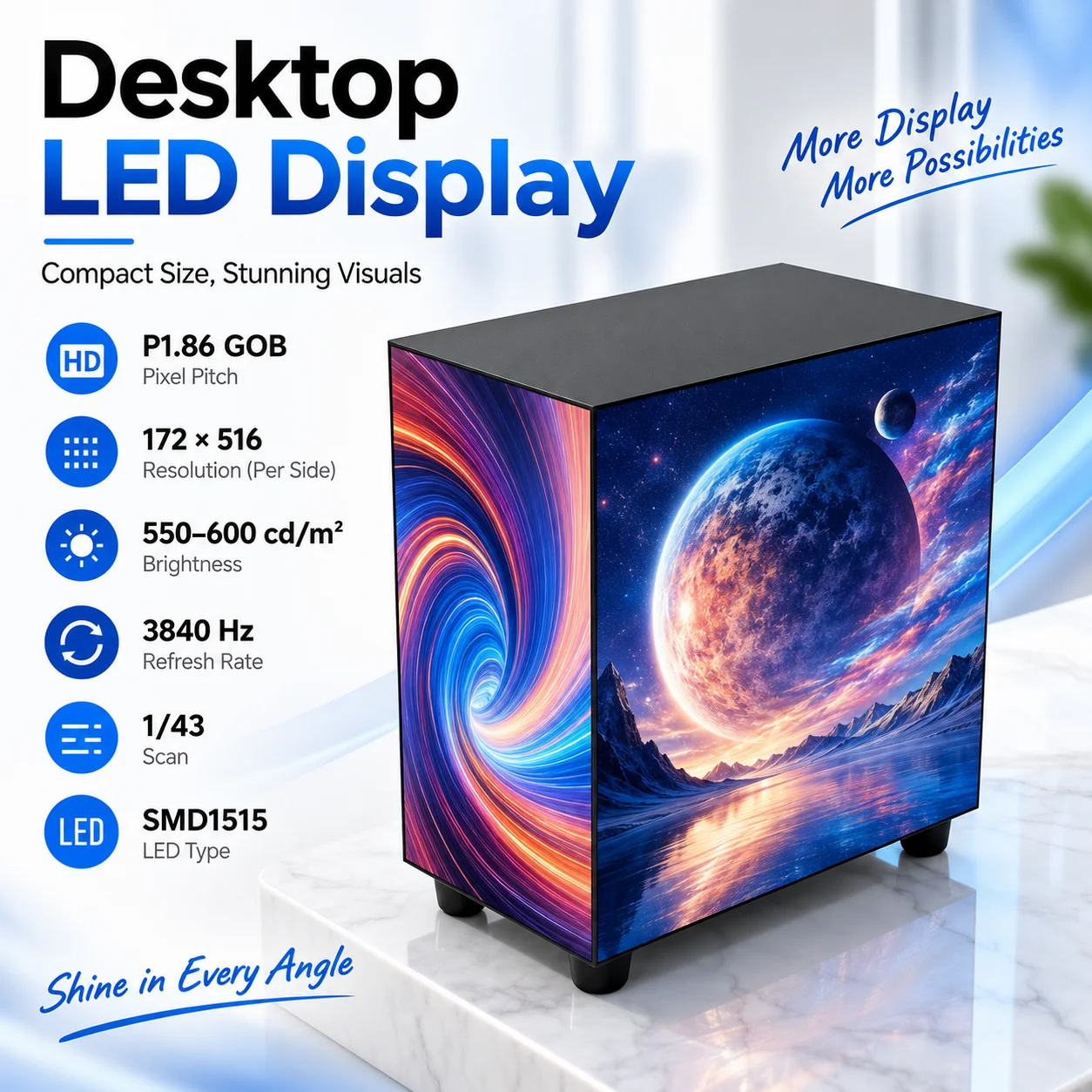 Indoor P1.86 GOB LED Screen Advertising Mini Magic Cube 320*160 Wifi Control Customize Desktop LED Cube Display