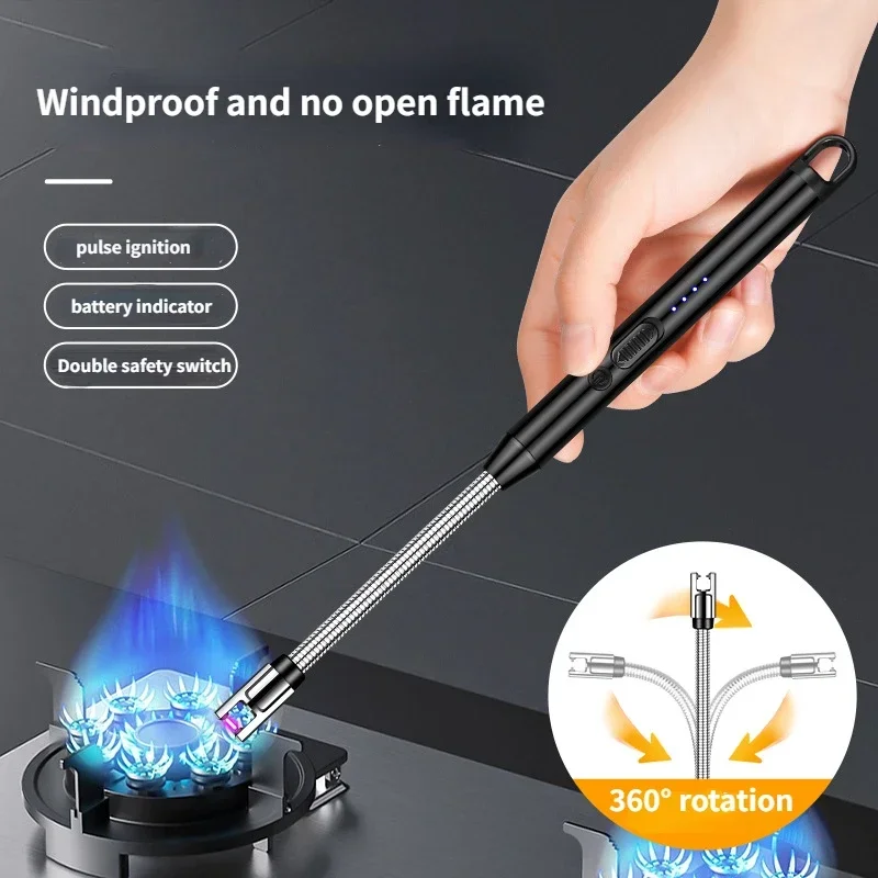 

2024 New Outdoor Kitchen Lighter 360° Rotating Portable Rechargeable Electronic Pulse Lighter Suitable for Candle Gas Stove