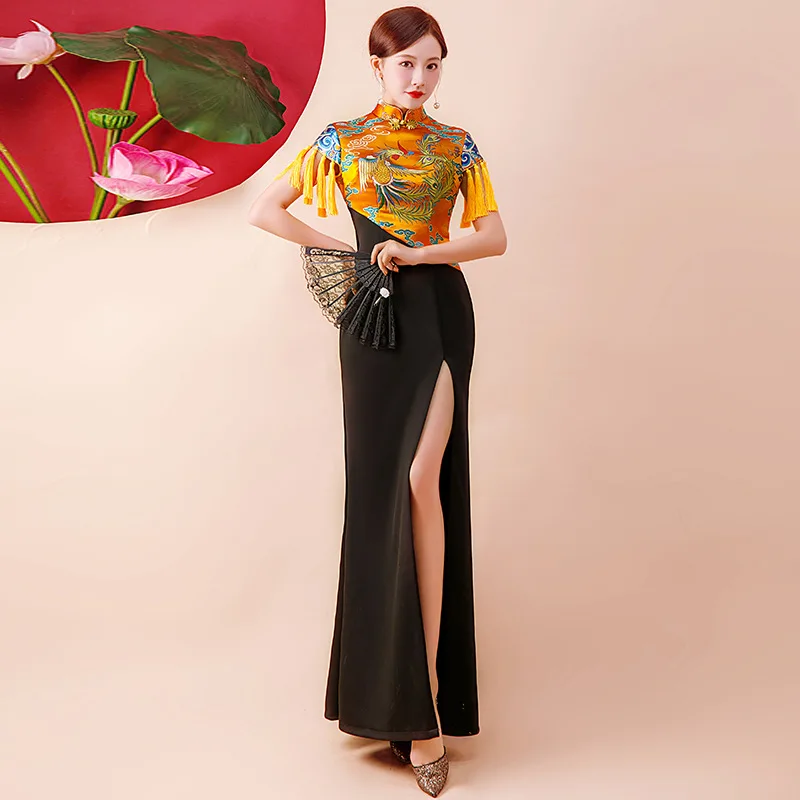 Walk Show Cheongsam 2024 nueva primavera estilo chino joven China-Chic modelo elegante vestido de actuación en escenario mujeres Qipao