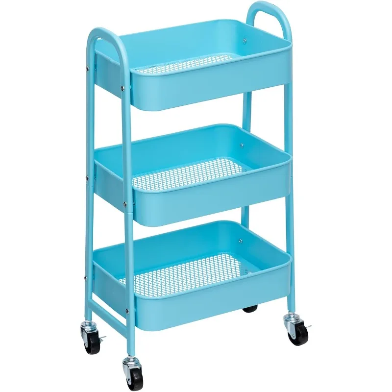 

Makeup Cart, Movable Rolling Organizer Cart, 3 Tier Metal Utility Cart with Lockable Wheels for Home & Office