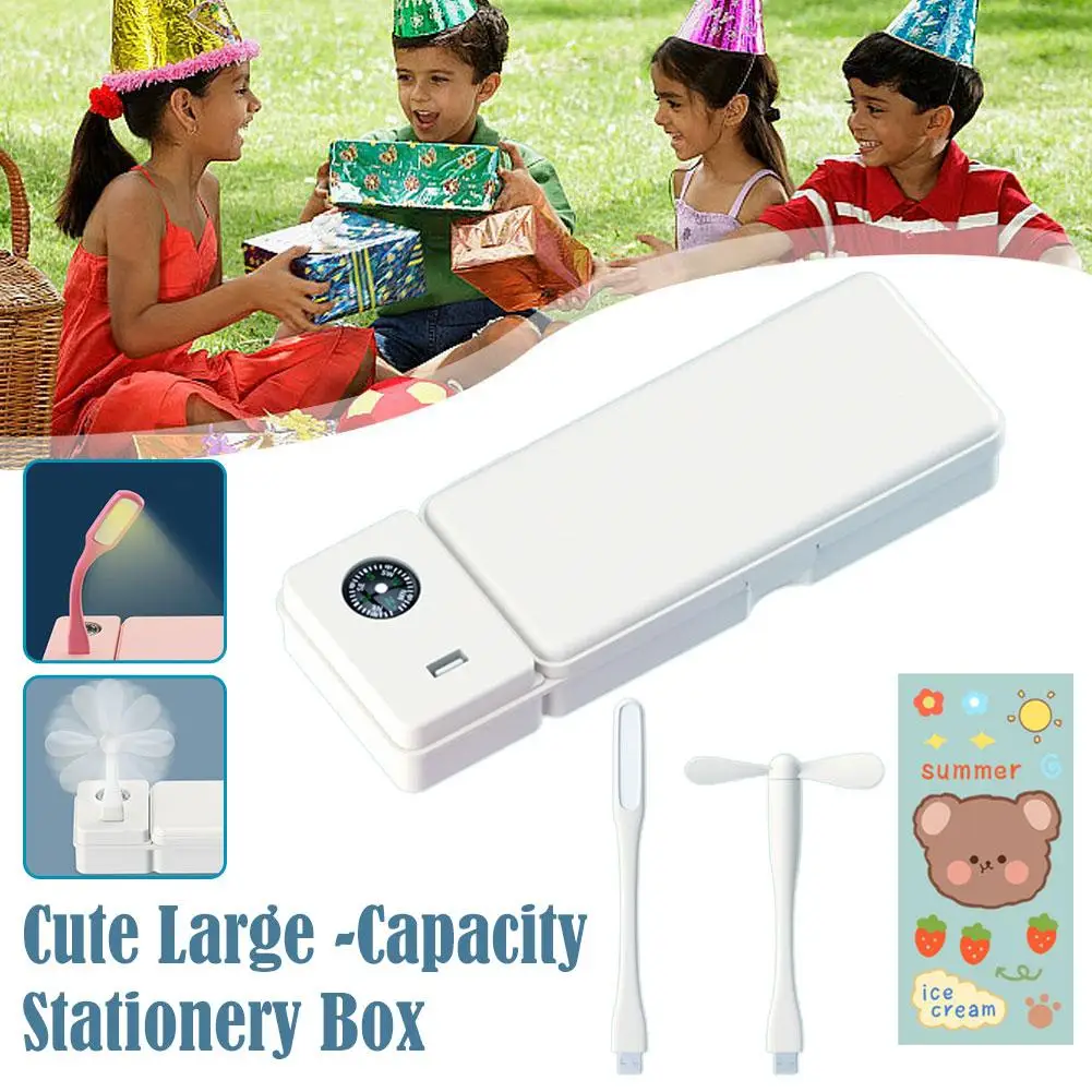 대용량 휴대용 다기능 문구 가방, 귀여운 연필 상자, 선풍기 램프, 충분한 수납 공간, Q5L1