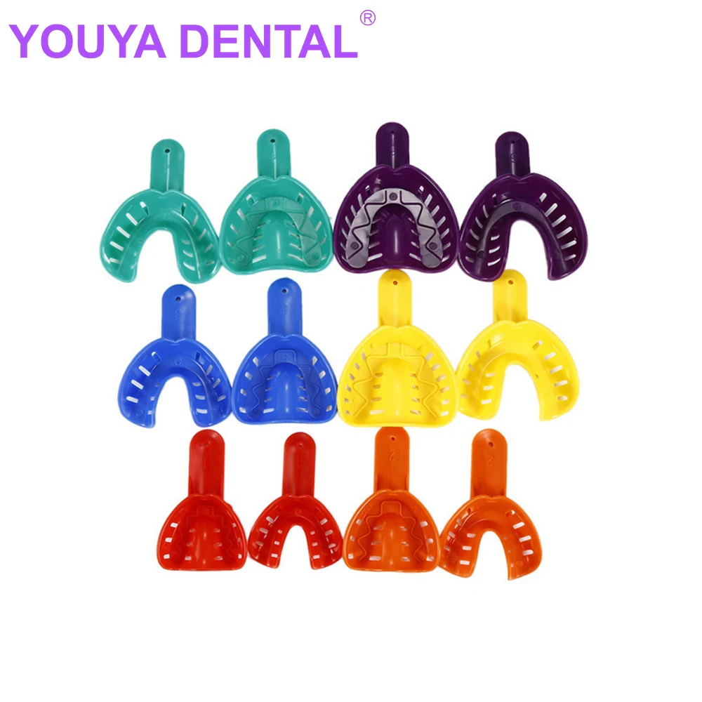 12Pcs/Set Disposable Plastic Dental Impression Trays Adult And Children Removable Teeth Holder Dentist Materials Teeth Holder Or