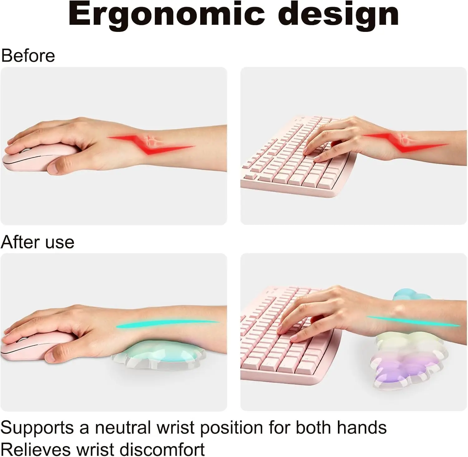 Cloud Keyboard  Mouse Wrist Rest Set Transparent Silicone Gel Ergonomic Anti-Slip Wrist Support Pain Relief Keyboard for Office