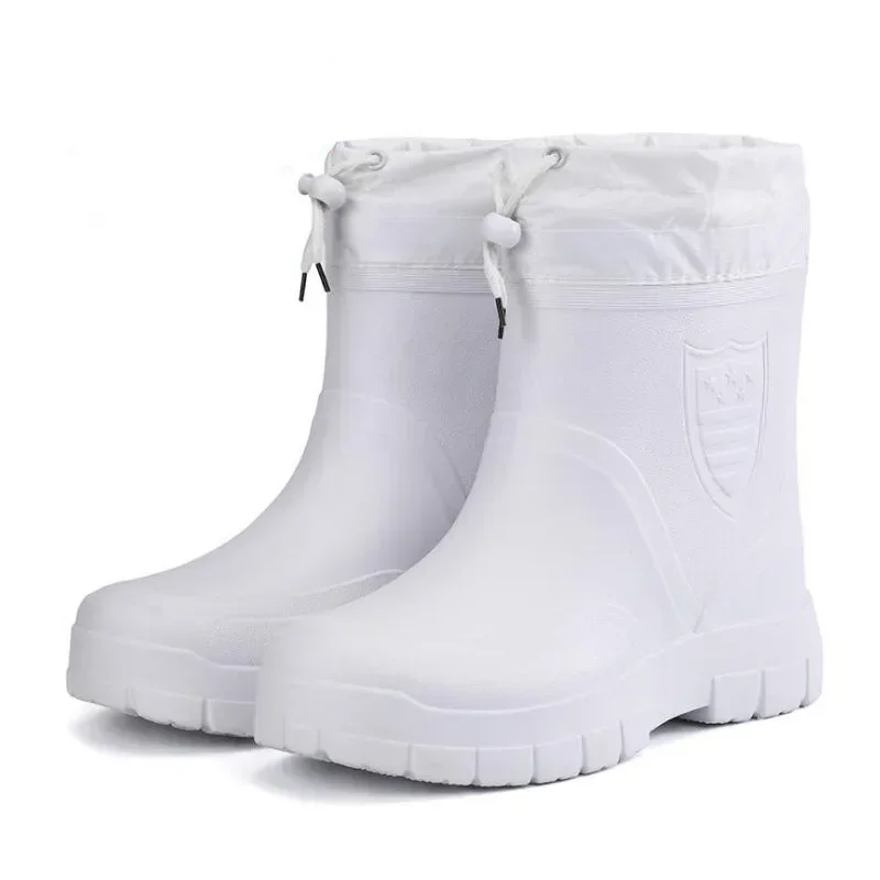 2023 Winter Winddicht Baumwolle Regen Stiefel Männer Warme Licht Ankle Rain Mode Schwarz Slip auf Regen Schuhe Männer Wasserdichte Arbeit Boot