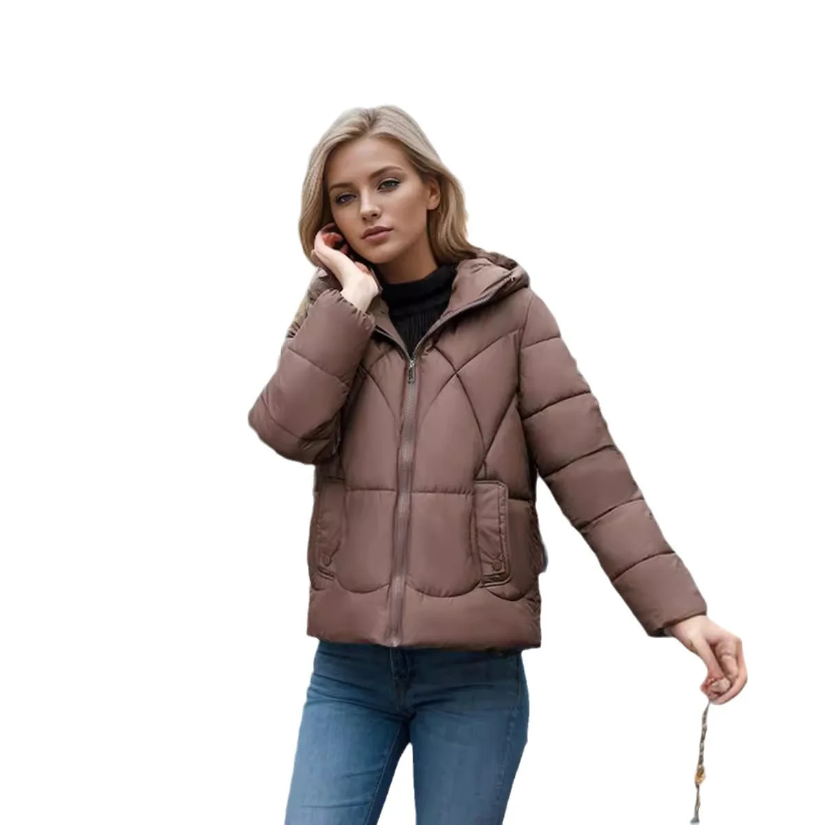 Women\'s Winter Jacket Winter Slimming Short Lightweight Cotton Jacket Female Pure Color Hooded Coats Thicken Warm Padded Jacket