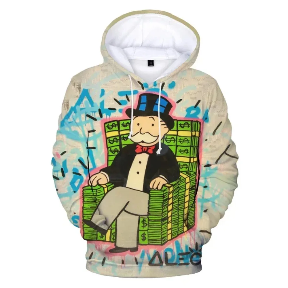 مضحك الأزياء احتكار 3D أغطية رأس مطبوعة للجنسين أليك احتكار قديم الغني الرجال الجرافيك الهيب هوب س الرقبة الشارع الشهير هوديس كبيرة الحجم #1