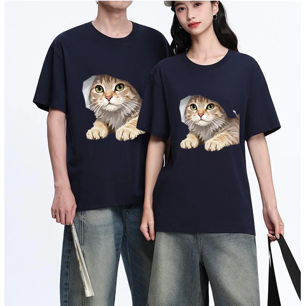 Low Poly Cat Print Printed T Shirt Breathable Fabric S-XXL Personalized Custom T Shirt Unisex Fit Aesthetic Graphic Top Daily We