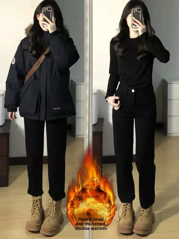 ارتفاع الخصر بسط Fce اصطف مستقيم الساق الدينيم الجينز المرأة زائد حجم التخسيس تسعة أنبوب السراويل عارضة الأمريكية Sle