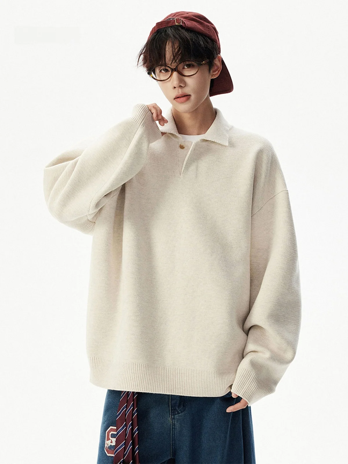 

Retro Ne Knitwear Loose Casual Sle for Men Winter New Trend Brand Versatile Long Sve Breathable Warm Polyester Fiber